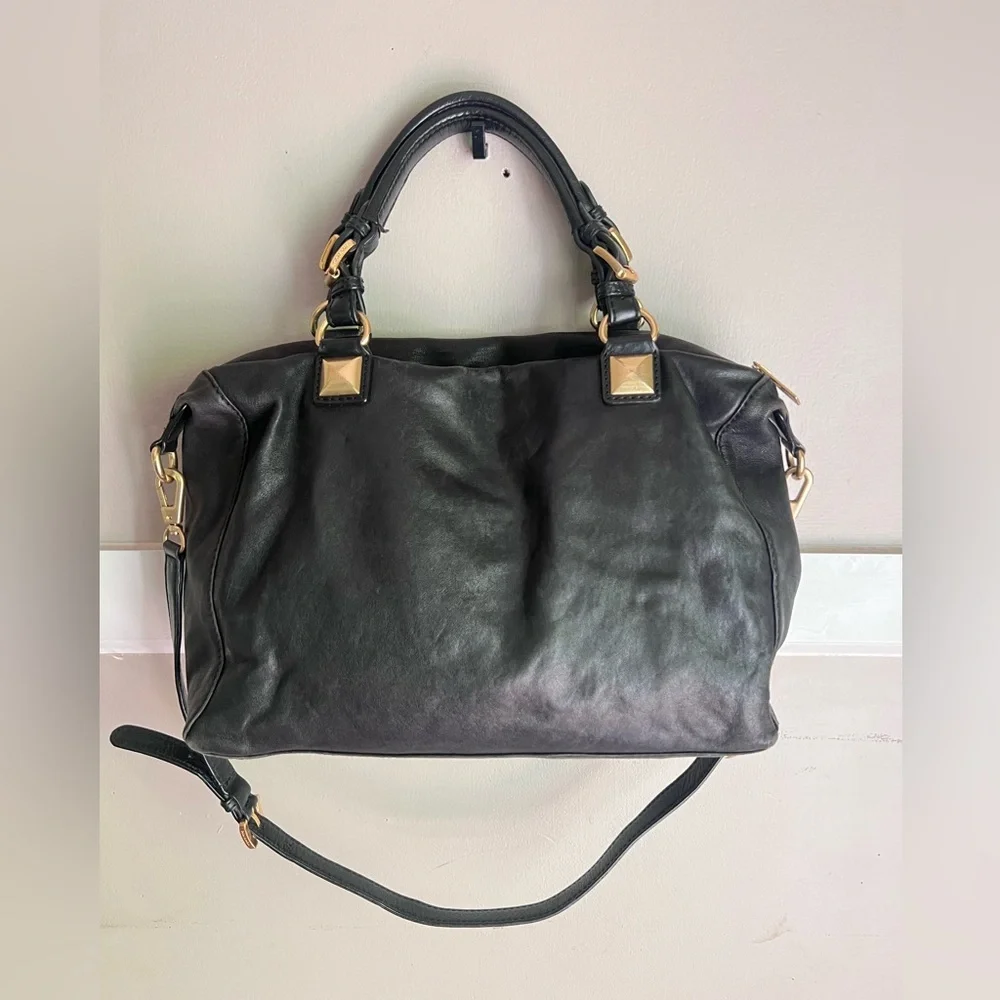 Michael Kors Black Leather Satchel with Gold Hardware